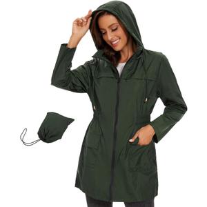 Century Star Packable Rain Jackets Waterproof Womens Rain Coats with Hood Lightweight Windbreaker Jacket (Green, L)