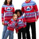 Disney Stitch Christmas Family Matching Snow Sweater Funny Holiday Long Sleeve Crew Neck Pullover Tops Festival Party Sets (8-9 Years, Red)