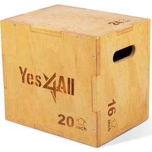 Yes4All Plyo Box, 3-in-1 Wooden Box Jumps for Home Gym (16in), 450 lbs Boxes Step Up with Smooth Edges & Wide Built-in Handles for Jumping, Strength Training, Lunges, Squats, Dips, 24" x 20" x 16"