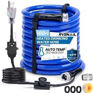 100FT Heated Water Hose for RV, Heated Drinking Water Hose Freeze Protection Down to -45F, Lead and BPA Free, Smart Temperature Control, Ideal for RV, Camping, and Home