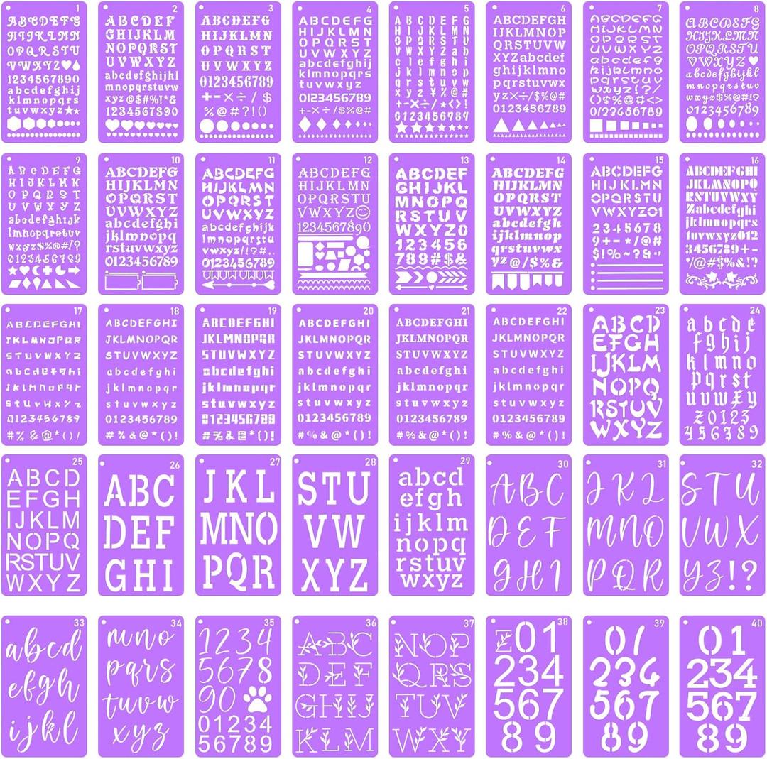 UCEC 40 PCS Small Letter Stencils for Painting, 6+ Sizes 0.3/0.35/0.55/0.65/0.85/1.45 Inch Number & Alphabet Stencils for Crafts Reusable - Bullet Journal Stencil & Small Stencil for Journaling Art