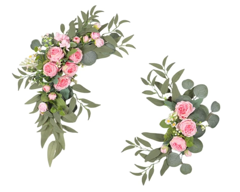 Wedding Arch Flowers Set of 2,Colorful Wedding Arch Floral Swags with Green Leaves for Welcome Signs,Ceremony and Reception Backdrop,24 x 14 in and 16 x 12 in,Wedding Party Decor (Peony-Pink) 
