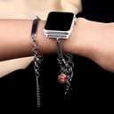 Bling Bands Compatible with Apple Watch Band 38mm 40mm 41mm 42mm 44mm 45mm 49mm Ultra Iwatch SE Series 8/7/6/5/4/3/2/1, Women's Rhinestone Charms Strap Double Tour Chain Bracelet Wristband Stainless Steel