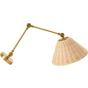 Creative Co-Op Coastal Adjustable Wall Sconce with Neutral Beige Rattan Shades, Antique Metal Brass Finish, 11.6" x 12" x 28.8"
