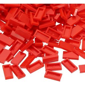 PATIKIL 370 Pcs Flat Blocks Bulk, 1x2 Square Red Classic Tiles Smooth Surface Mini Building Blocks Accessories Compatible Bricks Kits for Building Floor Walls Mosaic Pixel Arts