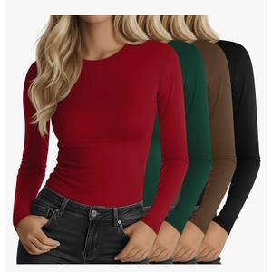 Neer 4 Pack Women's Long Sleeve Shirts Underscrub Crew Neck Slim Fit Undershirts Stretchy Casual Tight Tops S