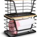 2 Pack Trash Bag Dispenser & Garbage Holder Stackable Wall Mount Storage Organizer with Bamboo Top, No Drill Roll Holder for Kitchen, Bathroom, Laundry & Under Sink Countertop Organization