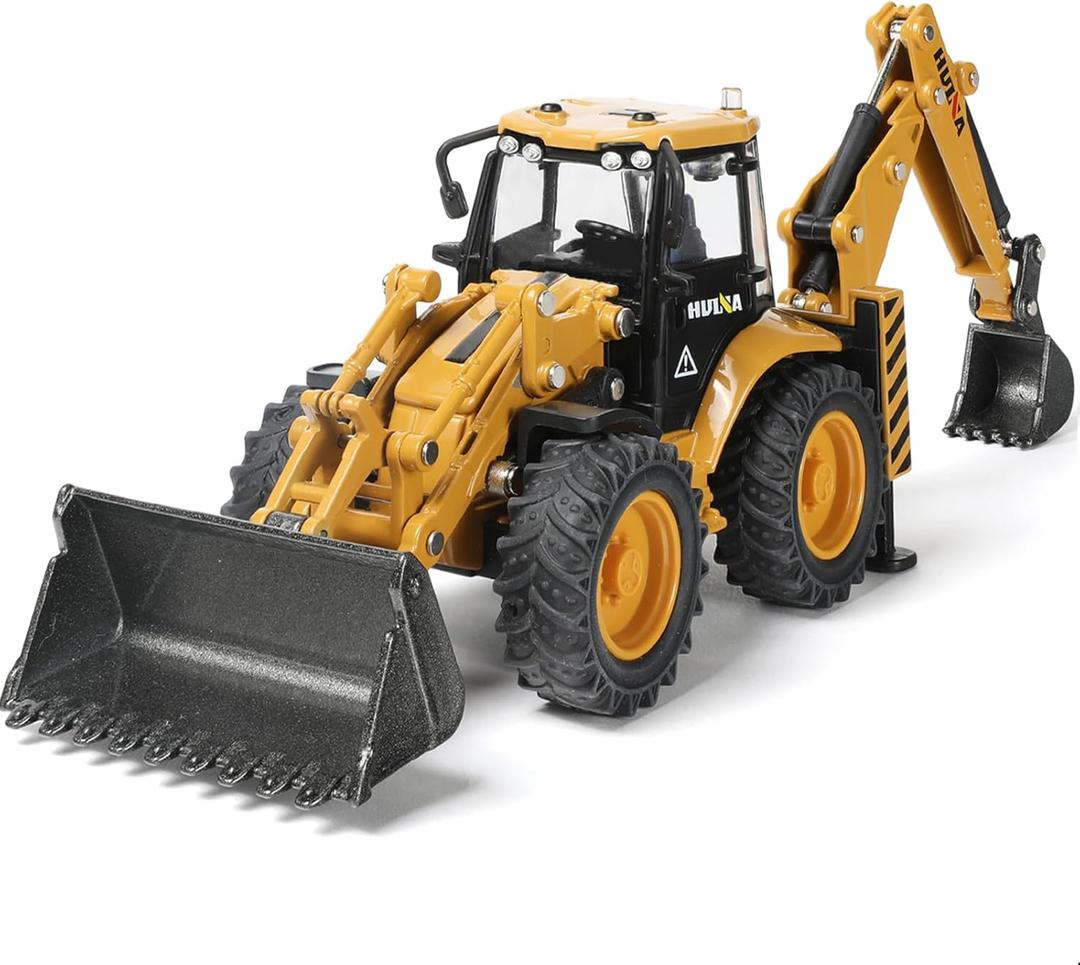 Excavator Toy, 1/50 Metal Die-cast Excavator Backhoe Front Loader Bulldozer, Construction Vehicle Model Decoration Toy Gift for Boys -Yellow