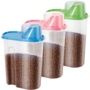 SenseYo 3 Pack 2lb 2.5L Pet Food Storage Container with Measuring Cup BPA Free for Small Dog, Cat, Bird (Blue Pink Green) (Mixed)