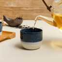 Set of 4 Ceramic Espresso Cups-4 oz, Blue & White Summer Coastline Design, Ideal for Espresso, Coffee, Tea, & More,Small Ceramic Coffee Mugs, Dishwasher & Microwave Safe