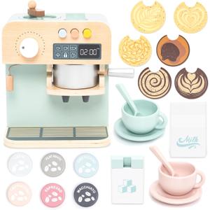 UMU Wooden Toy Coffee Maker for Kids  Pretend Play Kitchen Accessory for Toddlers  Role Play Espresso Machine Set  Montessori Toy for Ages 3 4 5 6