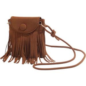 MakeMeChic Women's Faux Suede Crossbody Bag Flap Fringe Shoulder Handbag Small Phone Bags (Brown)
