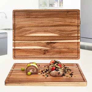 Extra Large Acacia Wood Cutting Board 24"x18" Reversible Wooden Butcher Block for Kitchen with Deep Juice Groove, Side Handles Chopping Board & Serving Tray for Meat, Vegetables, Cheese