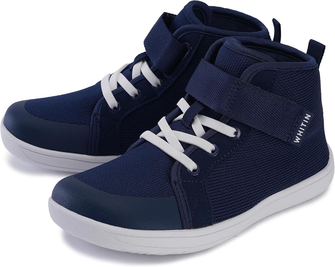 WHITIN Kids/Toddler Wide Barefoot Shoes | Girls/Boys Classic High Top Sneakers | Wide Foot Freedom | Natural Growth (W8k21 | Blue) Size 32 (EU)