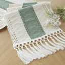 FEXIA Sage Green Table Runner 72 Inches Long with Tassels Boho Macrame Farmhouse Table Runners for Home Decor Party Bohemian Rustic Bridal Shower Dining Decorations(12x72 Inches)