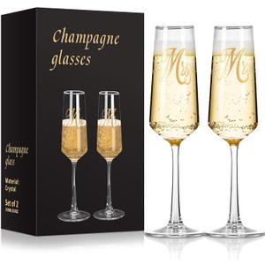 Mr and Mrs Champagne Flutes, Wedding Champagne Flutes Glass 9 oz, Champagne Glasses Set of 2, Bride and Groom Champagne Glasses, Mr and Mrs Gifts, Wedding Gifts Dishwasher Cleaning Christmas