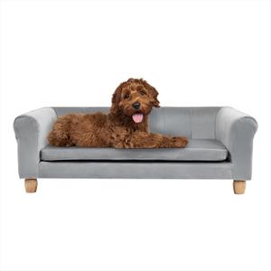 Critter Sitters 42-In. Elegant Gray Faux-Velvet Rectangular Large Dog Bed for Medium and Large Dogs, Durable Elevated Dog Beds, Comfortable Dog Couch, Modern and Stylish Plush Sofa for Dogs (25.0"L x 42.0"W x 14.0"Th)
