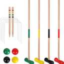 GOTHINK 4 Players Croquet Set with Wooden Balls for Adults & &Kids - Summer Outdoor Games for School Field Day Lawn Backyard Activity - 30Inch Wooden Mallets,Colored Ball, Wickets, Stakes, Medium, Small