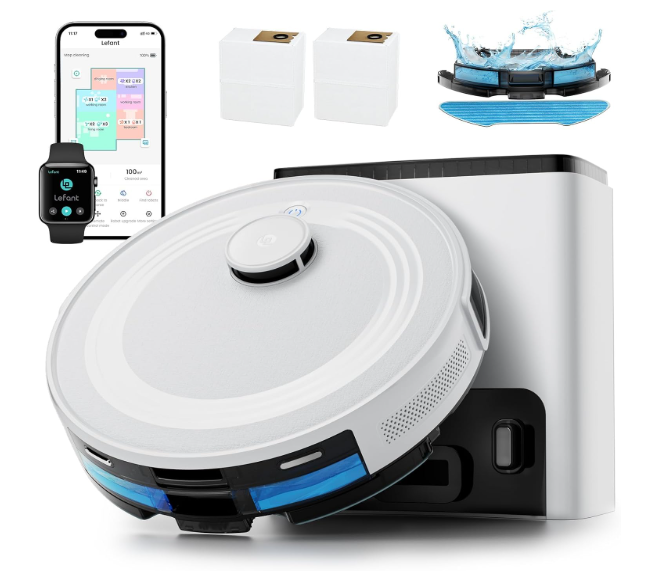 Lefant LiDAR Robot Vacuum and Mop,75-Day Self-Emptying,6000Pa Powerful Suction,Customized Cleaning,Home Mapping, 140 Min Runtime, Roller Brush for Carpet,2.4G/5G WiFi/Alexa/APP/iWatch,M2 Plus