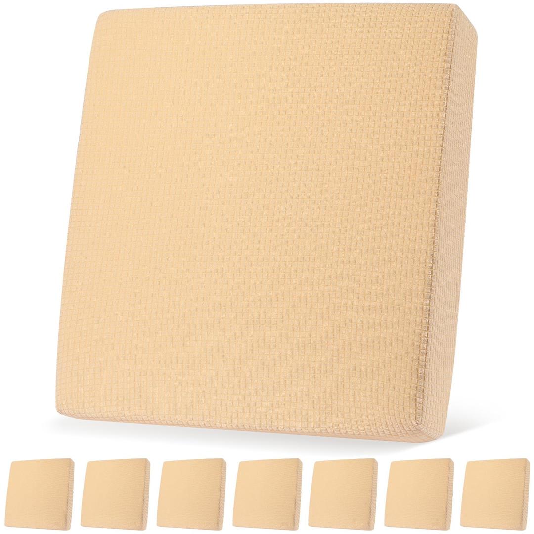 Newwiee 8 Patio Stretch Sofa Cushion Covers Outdoor Cushion Covers Replacement Couch Slipcovers Sofa Seat Cover Soft Chair Cover Furniture Protector for Pet (Ivory White,Waterproof)