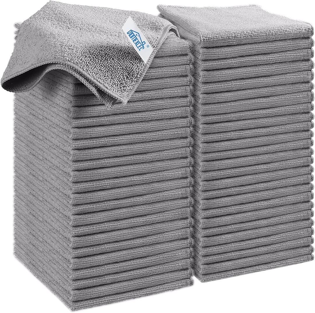 HOMEXCEL Grey Microfiber Cleaning Cloth, 50 Pack Cleaning Towels for Kitchen, Lint Free, Scratch-Free, Highly Absorbent, and Reusable Cleaning Rags for House, Window and Glass, Cars, 11.5 x 11.5 inch