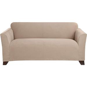 SureFit Form Fit Stretch Morgan Loveseat Slipcover - One Piece Polyester/Spandex Elastic Slipcover, Machine Washable (Loveseat Box Cushion, Khaki Color) SureFit Form Fit Stretch Morgan Loveseat Slipcover - One Piece Polyester/Spandex Elastic Slipcover, Machine Washable (Loveseat Box Cushion, Khaki Color)