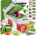 Mueller Pro-Series 10-in-1, 8 Blade Stainless Steel Multi Vegetable Chopper And Mandoline Slicer, Kitchen Tools and Gadgets, Food and Veggie Chopper, Mincer, Dicer, French Fry Cutter, White Sand/Pastel Green