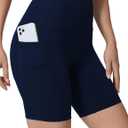 Womens Biker Shorts with 2 Pockets 8" High Waisted Tummy Control Workout Yoga Running Gym Shorts True Navy
