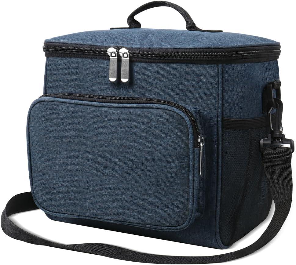 Lunch Bag, 12L Insulated Lunch Bag with Adjustable Shoulder Strap, Lunch Box with Upgraded Leakproof Lining for W/Men, Collapsible Large Cooler Bag for Work Picnic Camping- Upgraded Blue