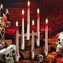 6 Pcs Halloween Flameless Taper Candles 11 Inch Long Red White Battery Operated LED Bloody Candles Haunted Table Centerpiece for Holiday Party Table Decor