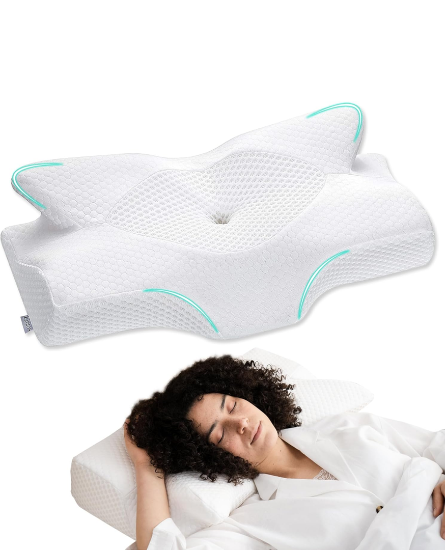 Elviros Cervical Memory Foam Pillows for Neck and Shoulder Pain, Neck Pillow for Sleeping, Side Sleeper Pillows for Adults, Ergonomic Orthopedic Sleeping for Back and Stomach Sleepers (Medium Firm)