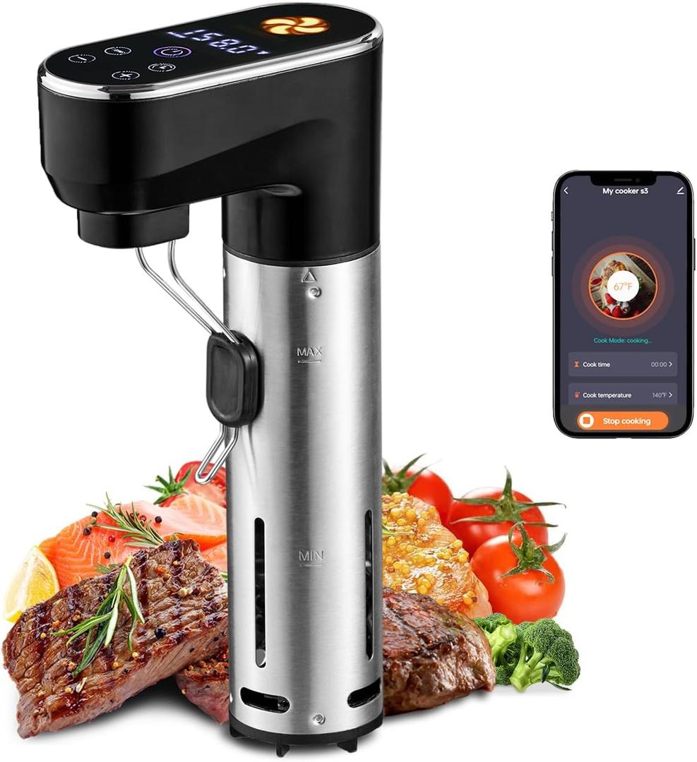 1300W Sous Vide Cooker,WIFI Sous Vide Machines,Immersion Circulator,Precision Cooker,Recipes,Accurate Temperature and Time Control,IPX7 Waterproof,Ultra Quiet,Fast Heating,APP Recipes Timer