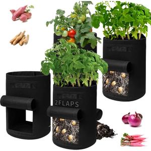 4-Pack 15-Gallon Grow Bags with 2 Flaps and Reinforced Handles,Non-Woven Potato Grow Bags, Heavy-Duty Thickened Aeration Fabric Pots for Potatoes, Tomatoes, Flowers, and Vegetables