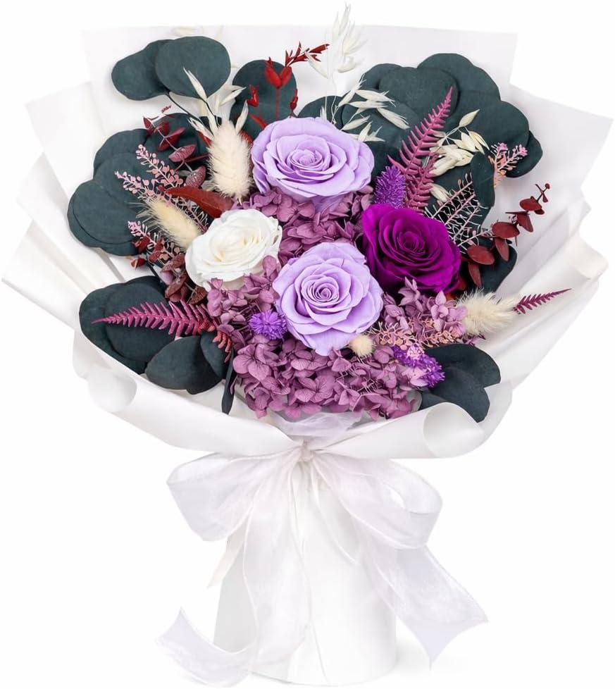 Bonsion Preserved Flowers for Delivery, Purple Rose Bouquet Gift for Women and Mom, Long Lasting Floral Arrangement for Birthday & Anniversary