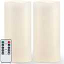 Homemory 12" x 5" Large Waterproof Outdoor Flameless Candles with Remote Control and Timer, Battery Operated Flickering LED Pillar Candles for Outdoor Larterns, Porch, Long Lasting, Set of 2 (Ivory White)