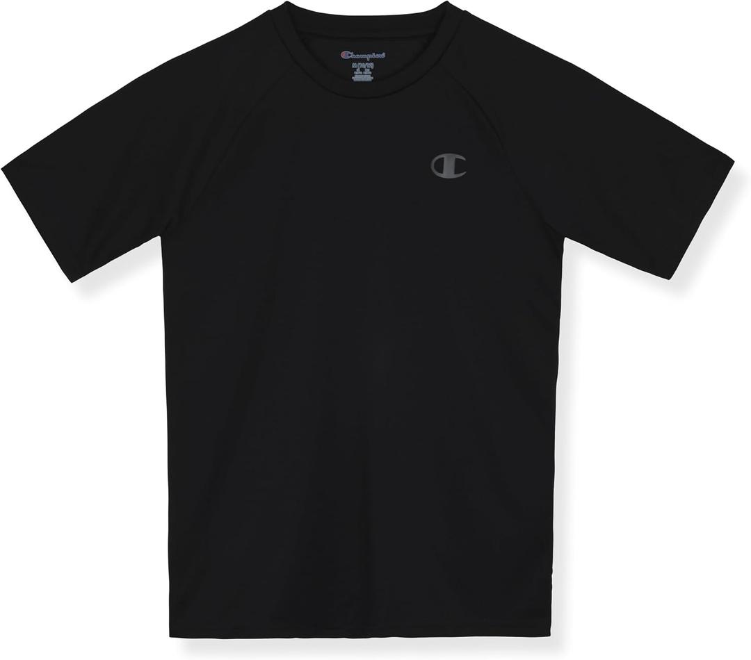 Champion Boys' Champion Boys Shirt Performance Short Sleeve Tech Athletic Tee Shirt (Black, L)