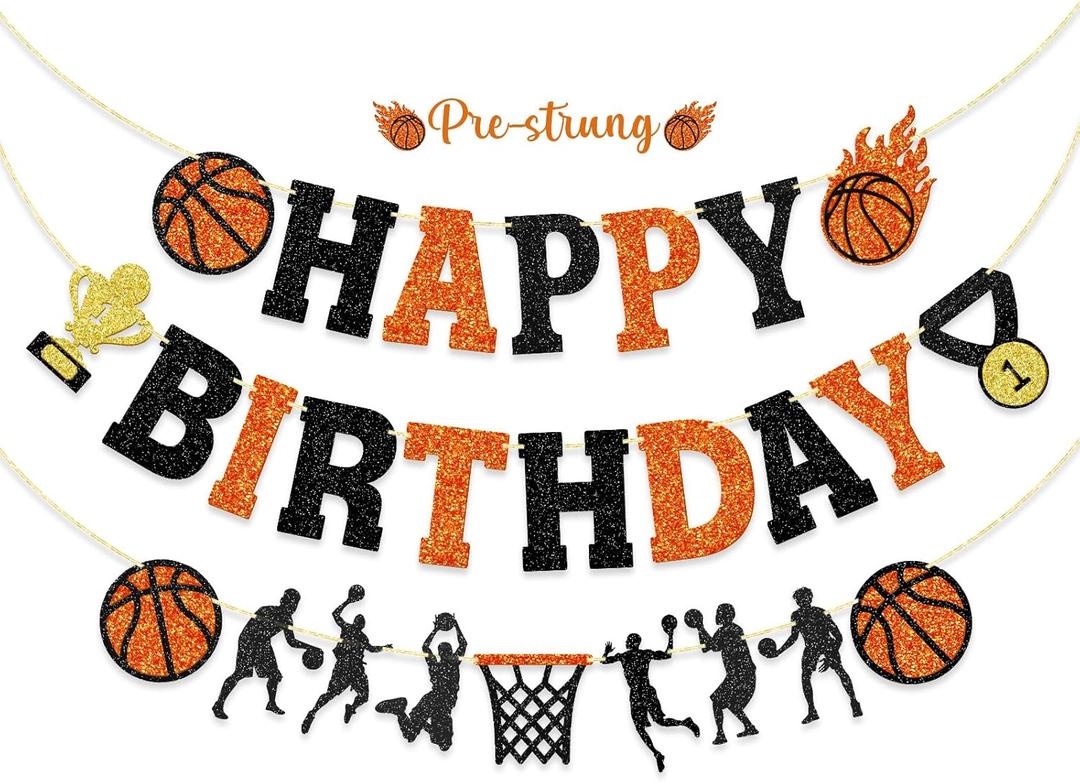 2 x Little Man Basketball Birthday Banner, Basketball Birthday Decorations, Sports Themed Birthday Banner, Basketball Garland, Basketball Birthday Party Decorations for Boy