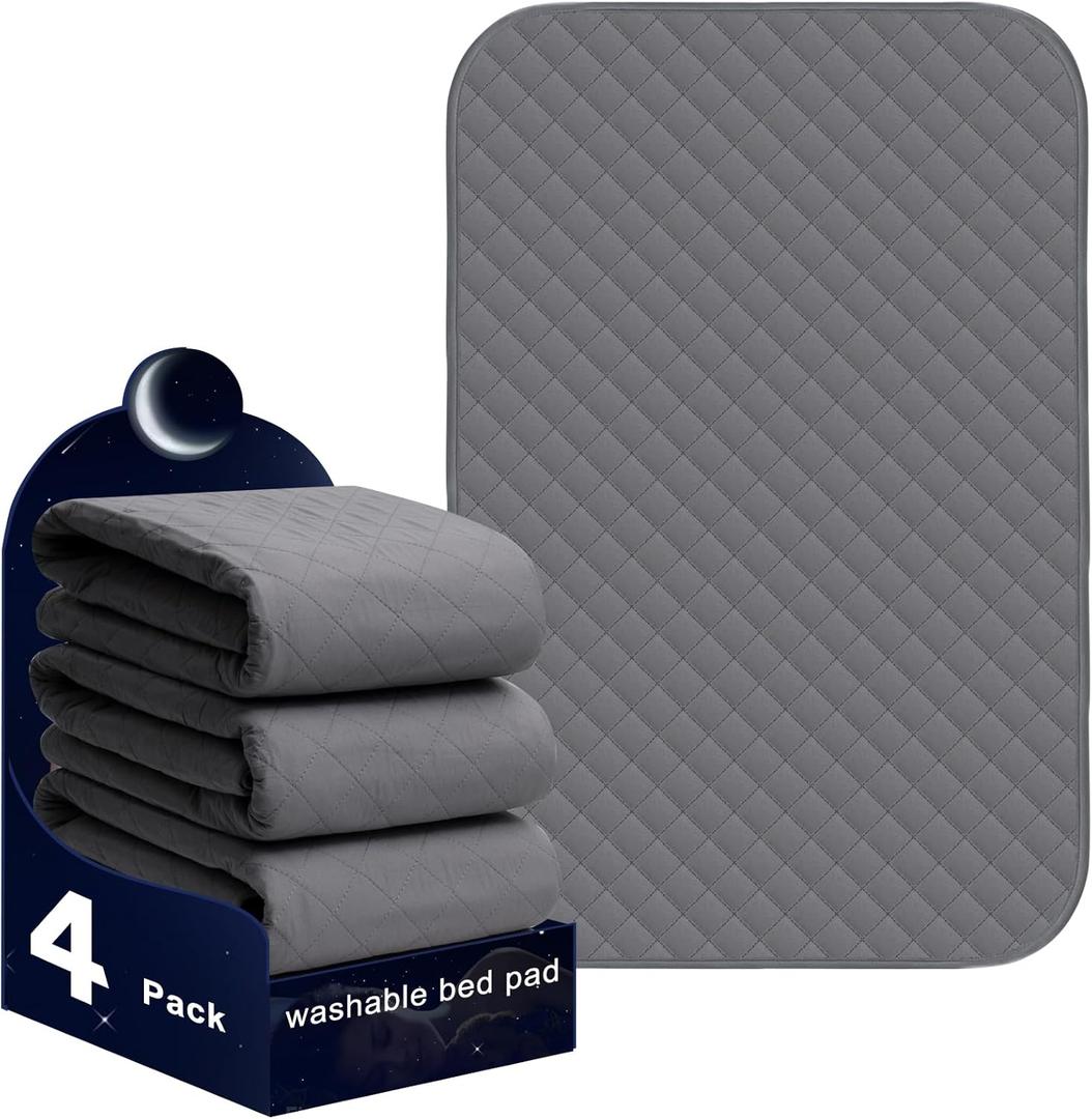 Waterproof Pads for Bed 24x36 Inch( 4pack),Incontinence Pads for Bed,Washable Bed Pads,Washable Incontinence Pads for Kids,Adults,Elderly,Pets,Bed Wetting Pads,Washable Bed Pads for Adults (Gray)