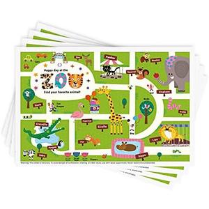 Babebay Disposable Stick-on Placemats 40 Pack for Baby & Kids & Toddler, Sticky Placemats Restaurant Table Mats 12" x 18" (Happy Zoo)