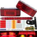 12V LED Trailer Lights Kit for Utility Trailer, LED Submersible Rectangular Brake Stop Turn License Lights Unique Flag w/8x Mini Side Clearance Marker Lights, 15" 11 LED Red Identification Light Bar