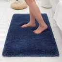 Bathroom Rugs Non Slip Washable, Ultra Thick Soft Microfiber Absorbent Bath Mats, High Density Foam Latex Non Slip Backing Bath Rugs, Fluffy Floor Carpet for Tub&Shower 24x17, Navy