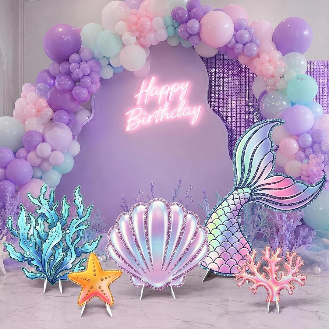 5 Pcs Laser Under the Sea Party Decorations Mermaid Birthday Decorations