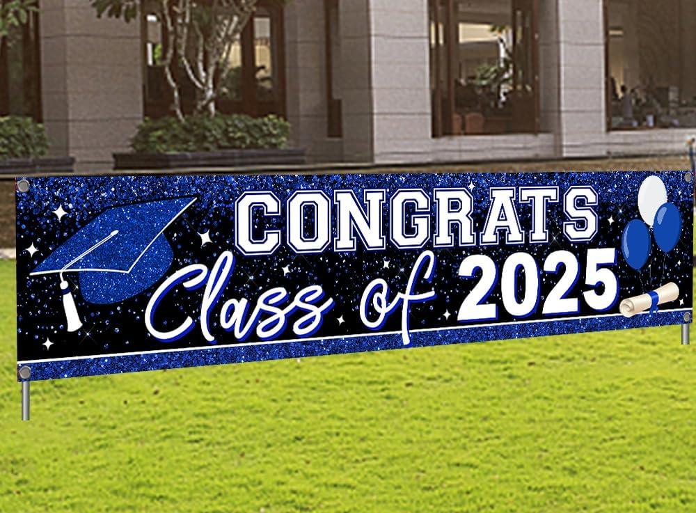 2025 Graduation Yard Sign Large Congrats Grad Banner Blue Class of 2025 Banner for Graduation Party Decorations 2025 (Blue)