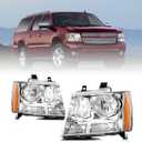CMVT Auto Headlights Assembly Compatible for 2007 2008 2009 2010 2011 2012 2013 2014 Chevy Tahoe Suburban 1500 2500/07-13 Avalanche HeadLamp (Chrome Housing Amber Reflector)
