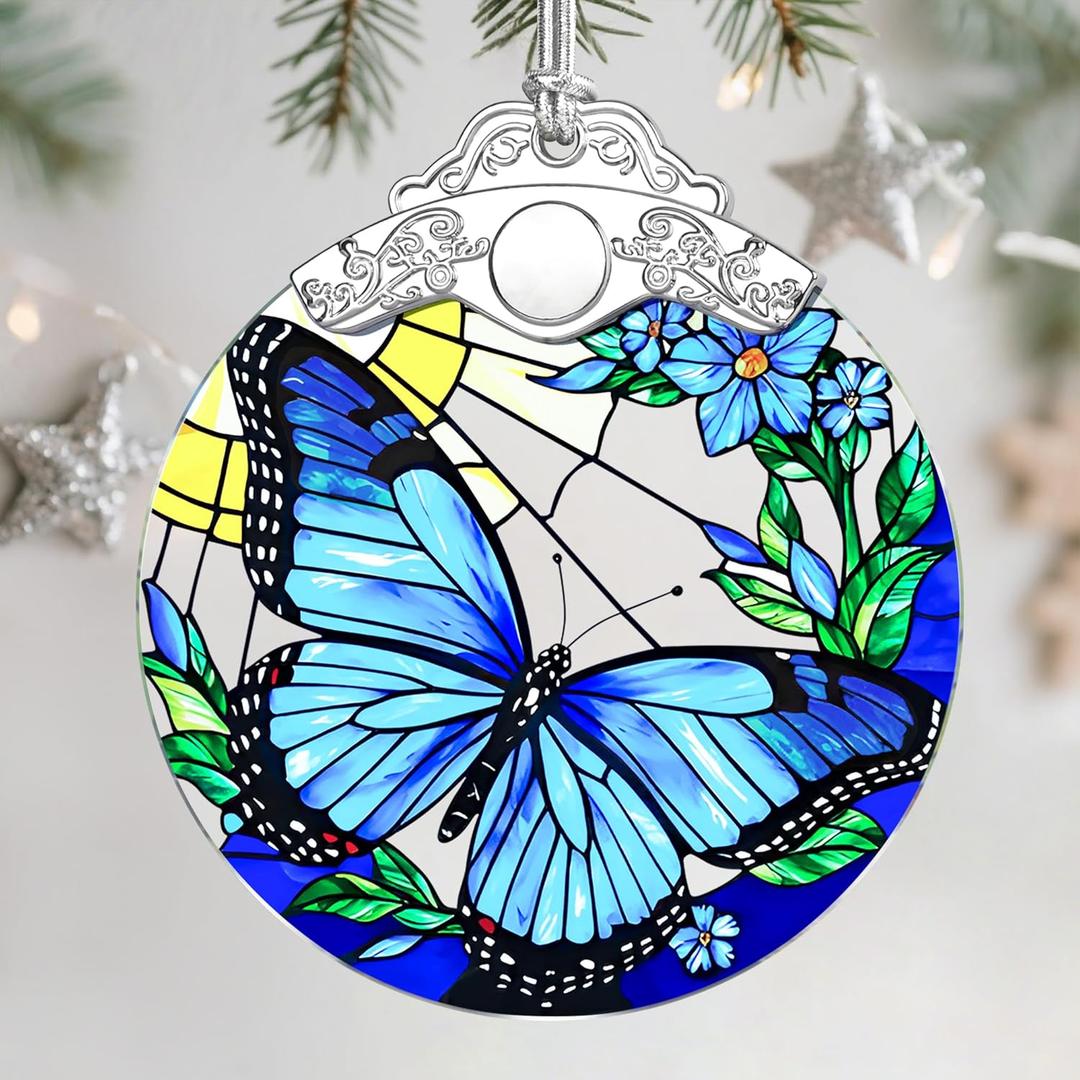 Stained Glass Ornament, Christmas Ornament, Hanging Ornaments for Home Decor & Christmas Tree Ornaments Exquisite Holiday Decor, Xmas Gifts & Holiday Present - Butterfly
