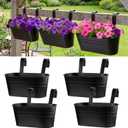 Hicarer Metal Hanging Flower Pots for Railing Fence, Large Hanging Rail Planters for Outdoor Window Balcony Plants Holder with Hooks for Garden Yard Home Decor(Black,4 Pcs)