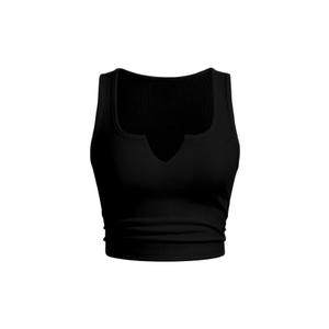 QJQ Women's Basic Sleeveless V Neck Tank Tops Ribbed Knit Fitted Crop Tops Casual Workout Top Black Large (Black, L)