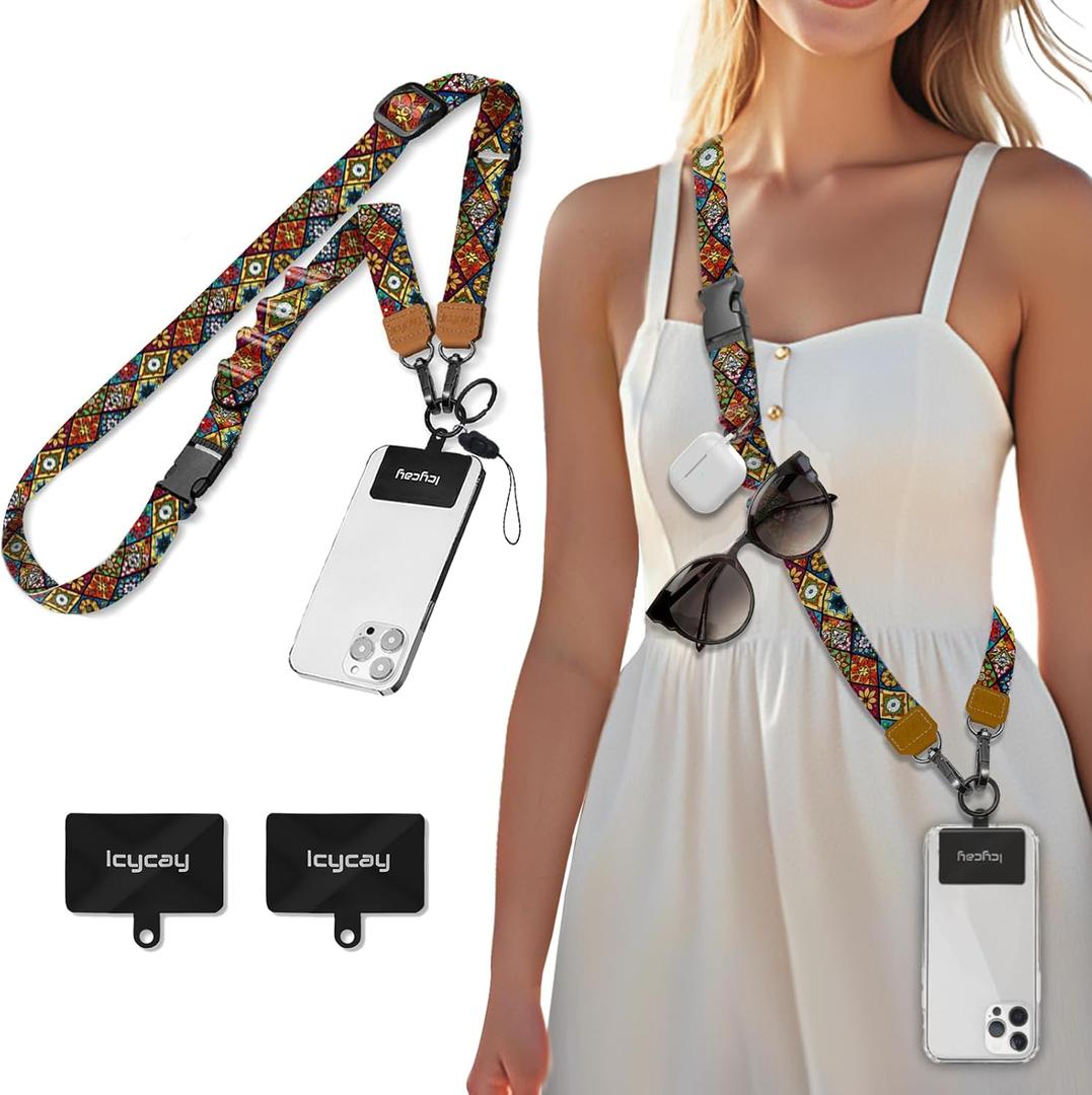 Icycay Phone Lanyard Crossbody, Boho Cell Phone Strap for Around The Neck Adjustable, Bohemian Teacher Anti Theft Cute Lanyard for ID Holder Key Accessories Travel Essential Mandala Women