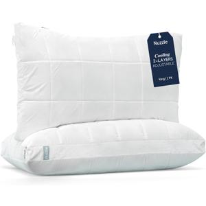 Nuzzle Cooling Adjustable Pillows for Side Sleepers, Luxury King Size Set of 2 Bed Pillows Hotel Collection - Best Adjust Height Soft Firm Pillows for Back, Stomach and Side Sleepers (White)