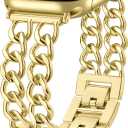 DaQin Gold Band Compatible with Apple Watch Bands for Women 40mm 42mm 38mm 41mm 44mm 45mm 46mm, Adjustable Metal Chain Link Bracelet Accessories for iWatch Band Series 11 10 9 8 7 6 5 4 3 2 1(No Case)